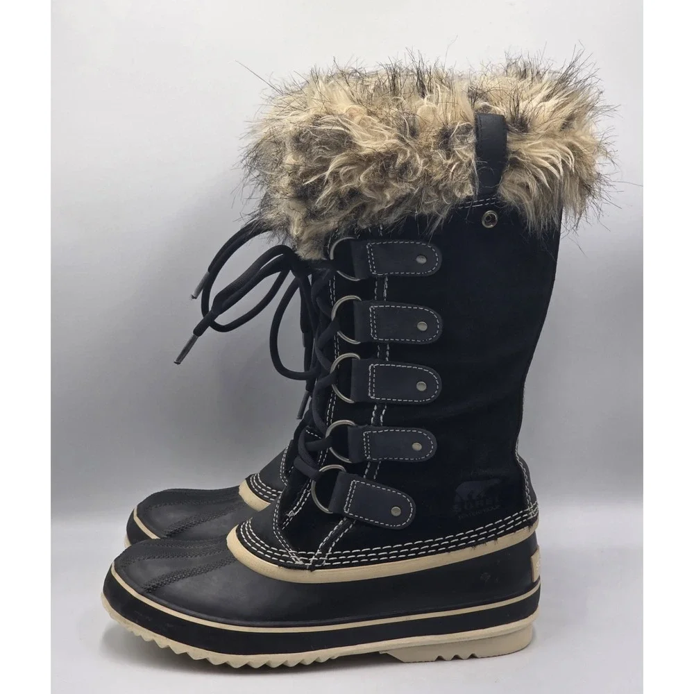 SOREL Joan of Arctic Boots Womens 8 Black Waterproof Fur Winter Snow NL1540